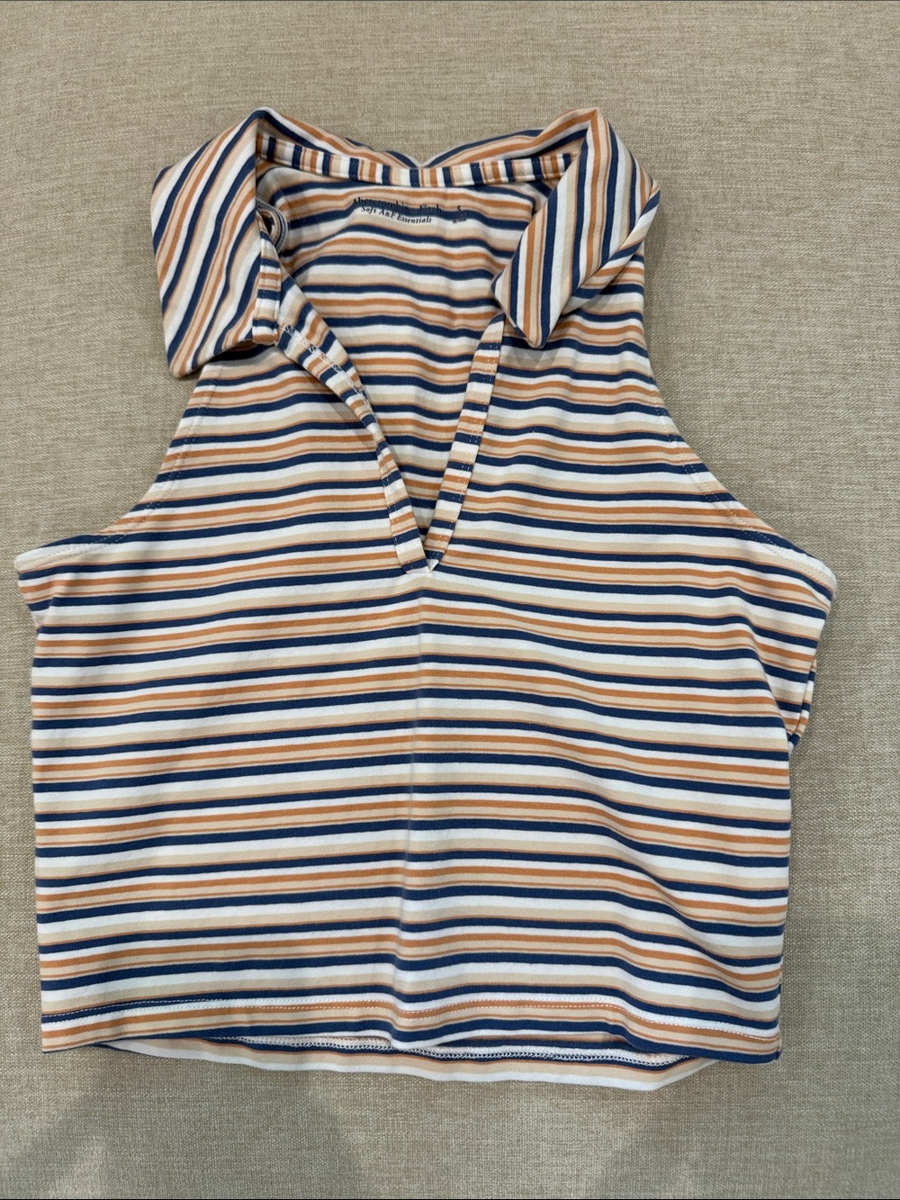 Abercrombie & Fitch Striped Sleeveless Polo Tank in Blue, Tan & White